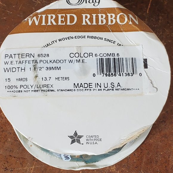 Offray Wired RIbbon - Taffeta Polkadot - Emerald Green & Gold 15 yrds x 1.5 inch - Picture 3 of 5